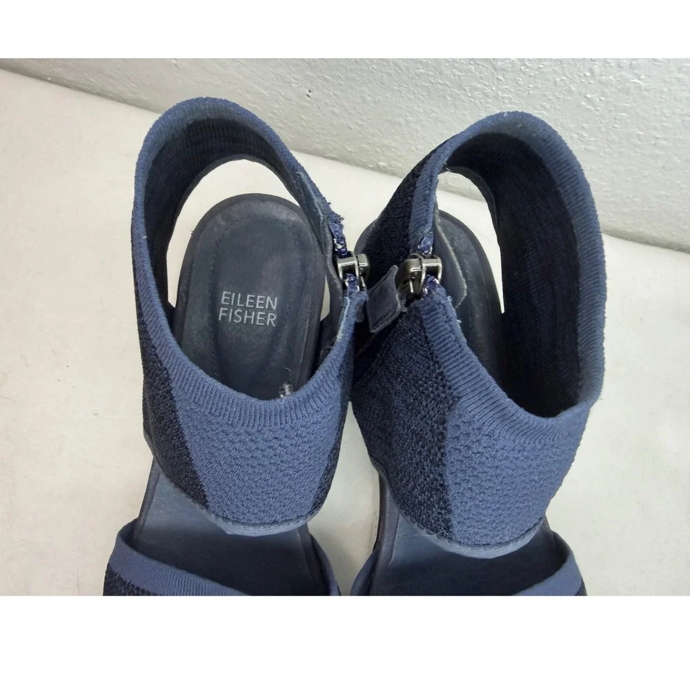 Eileen Fisher Knit Platform Sandals Women 8 Navy Blue Back Zip High Top